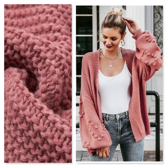 Pom Pom Hearts Berry Pink Oversized Cardigan - Picture 5 of 12